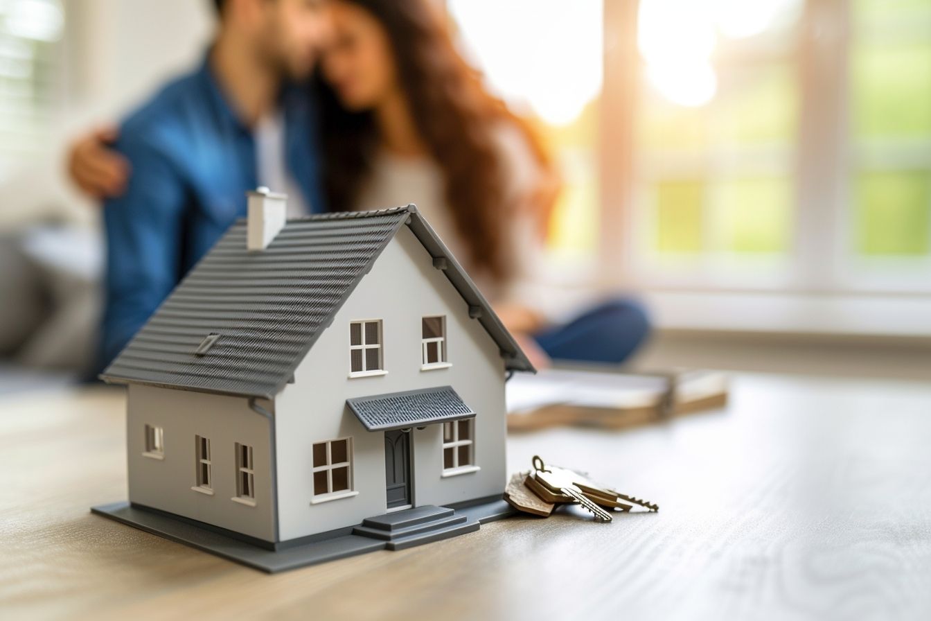 Couple sitting together behind demo house